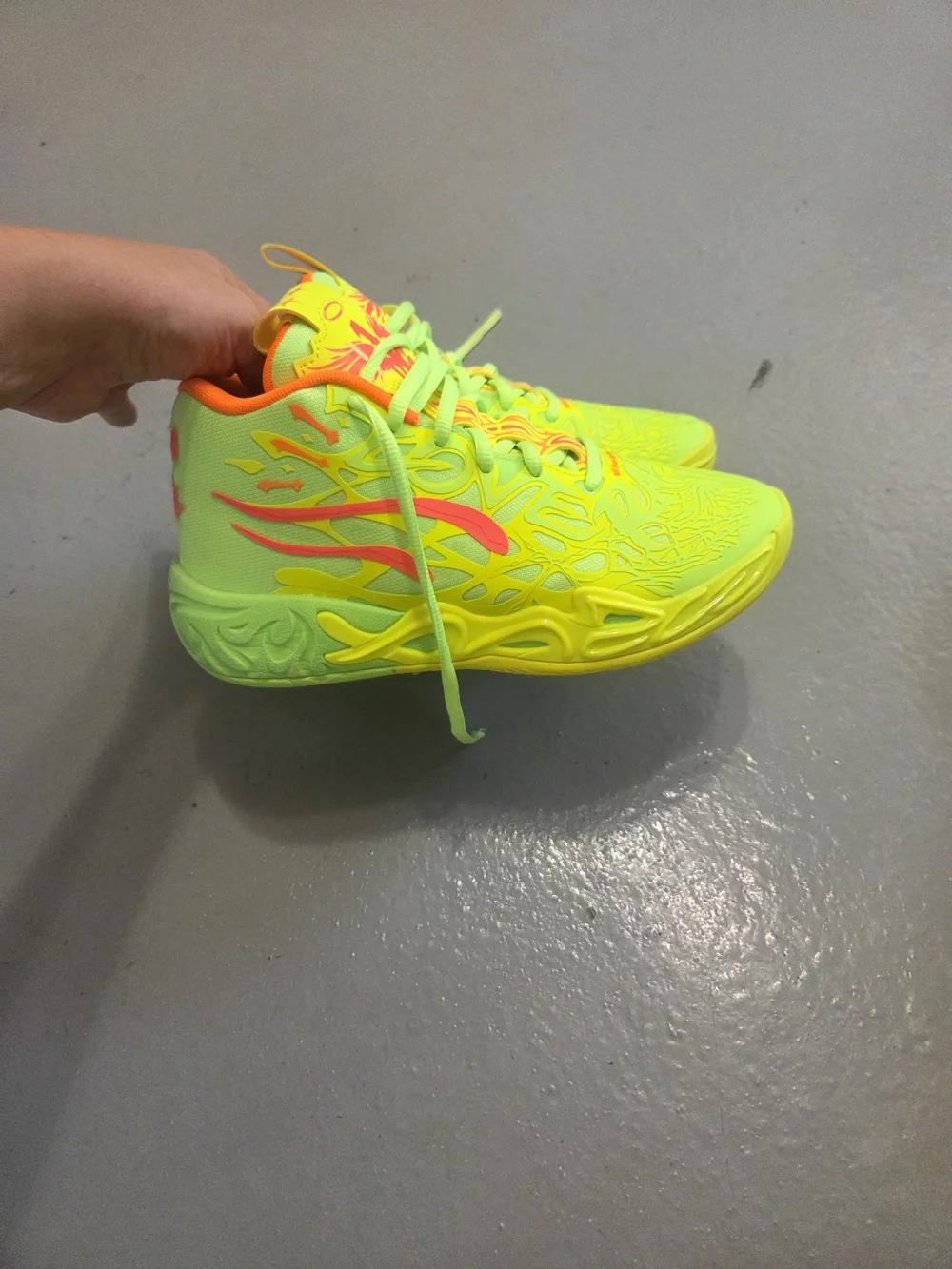 Puma Neon Lime Kids Sneakers with Orange Accents